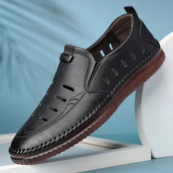 Нови класически висококачествени сандали от волска кожа, летни улични мъжки сандали ръчно изработени, модни удобна мъжка плажна кожени обувки