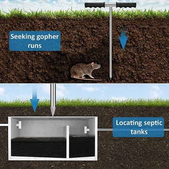 Прът за сондиране на почвата от неръждаема стомана с Т-образна дръжка, професионален универсален комплект за тестване на почвата за големи септични ями във фермата