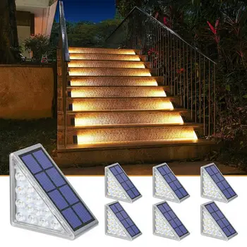 Слънчевата светлина за стълби-сензор IP68 водоустойчив, бял, топъл, триъгълник 3000 До 6500 К, супер ярък Слънчев градински лампа за улицата