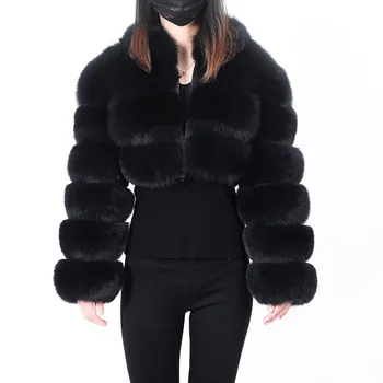 2023 Нова Мода Палто от естествена кожа лисица, Дамски Зимни Палта, Къси Якета, Тенденция Дамски Дрехи