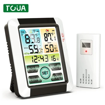 4-инчов сензорен екран, вътрешна и външна цифрова метеорологичната станция, осветление, будилник с wi-fi сензор, измерване на температура и влажност на въздуха