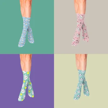 Творчески дамски чорапи със сладък пандой от карикатури в корейски стил, ежедневни памучни чорапи със забавни момичета, новите модни мъжки чорапи със средна дължина