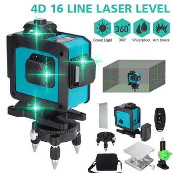 16 Линии 4D лазерен ниво, линия на зелен лъч, самонивелирующийся 360 ° хоризонтален и вертикален кръста, супер мощен зелен лазер ниво