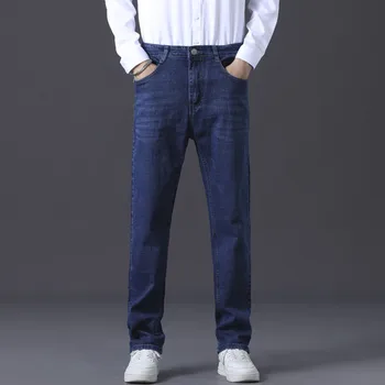 Пролет-лято офис бизнес дънки 2023, мъжки класически сини памучни стрейчевые прави дънки, мъжки маркови панталони