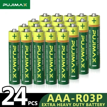 PUJIMAX 1.5 V R03P Батерия AAA Отделението Блок 24шт Суха 3A за Еднократна употреба Въглеродни Батерии За Фенерчето Безжична Мишка Преносим Говорещ