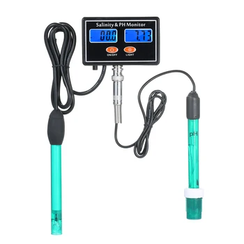 Мониторинг на качеството на водата 2-в-1 PH/Salinity Многофункционален Измерване на pH и Солеността на Измерител на Качеството на Водата Тестер с Двоен LCD дисплей