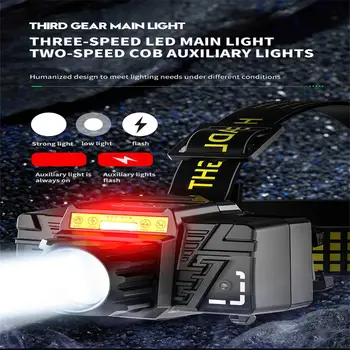 Xhp50 Силна Светлина Led налобный фенер Тип C, с перезаряжаемым увеличение, индукционная светлината на прожекторите, фенерче, превръзка на главата, лампа
