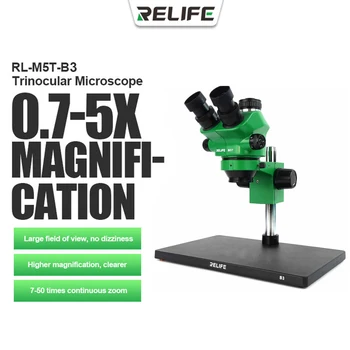 RELIFE RL-M5T-B3 0.7-5.0 X Тринокулярный HD Стереомикроскоп С постоянно Фокусно разстояние Широкоъгълен HD Микроскоп За Ремонт на мобилни телефони