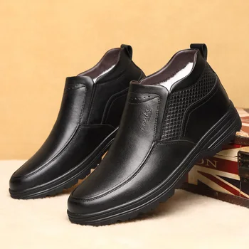 Мъжки зимни обувки са ръчна изработка от естествена кожа, топли зимни мъжки обувки, ботильоны за мъже, модела обувки в света на стил