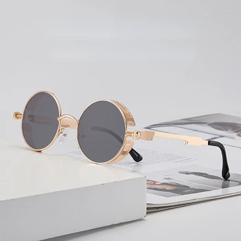 Слънчеви очила в ретро стил steampunk За мъже и Жени, реколта кръгли слънчеви Очила луксозен марка, Модерни Метални Очила за шофиране, Очила за Oculos De Sol