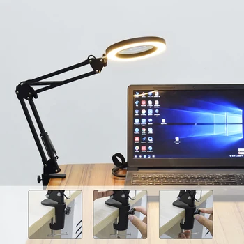 Осветление Led 5-Кратна Увеличительная Лампа със Скоба Hands Free Увеличително Стъкло, лампи за четене Регулируем Ротационен Лост Лупа захранва от USB
