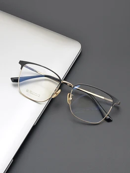 Реколта рамки за очила от чист титан с панти за мъже, луксозни, могат да отговарят на рецепта късогледство, оптични очила в ретро рамки за очила