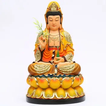 12-инчов статуя на Буда от смола, 30-см цветна статуя Гуаньинь, украса за молитви, и отрасъла, в залата на Буда