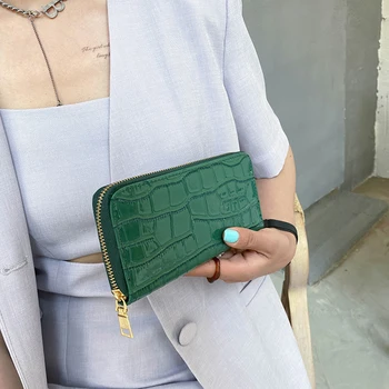 Жена портфейл с цип, от изкуствена кожа с множество слотове, държач за карти, многофункционална чанта за карти с голям капацитет