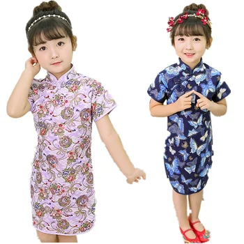 2019 г., приталенное рокля за малки момичета, детски традиционната китайска дрехи с цветен модел, Вечерна рокля Чонсам за момичета, Облечи Чи Рп, Сватбени рокли Ципао