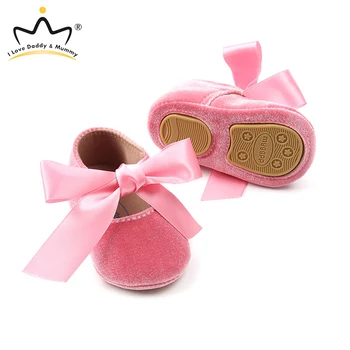 Обувки свързани с лък за малки Момичета; нескользящая обувки с хубав лък за деца; розово-златни обувки принцеси за момичета; обувки за новороденото;