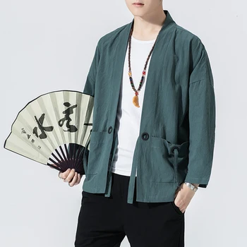 Пролетно мъжко яке в китайски стил, градинска облекло и интериор в японски стил, мъжки якета, памучен ветровка, ежедневно мъжко палто