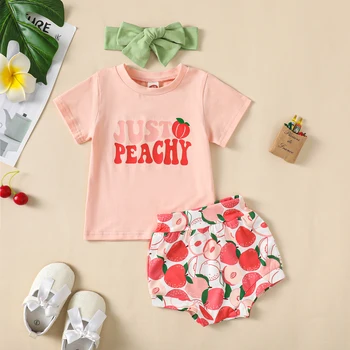 ma & baby 0-24 м, летни комплекти дрехи за новородени момичета, тениска с надпис, блузи, къси панталони с плодов принтом, екипировки D06