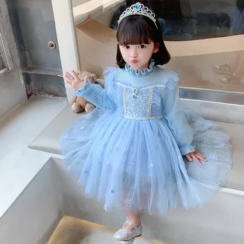 Вълнена рокля за момичета 2022 година, ново детско пролетно-есенни дрехи за деца на малкия и среден на ръст, есента и зимата рокля на принцеса