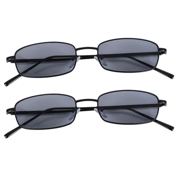 2X Vintage слънчеви очила, дамски, мъжки правоъгълни очила, малки очила в ретро стил, женски S8004, черна дограма, сив