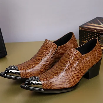 Новост 2021 г.; мъжки кожени обувки на висок ток 6 см; Черни кожени модела обувки с остър пръсти с цип; мъжки дизайнерски вечерни Zapatos Hombre, 38-46