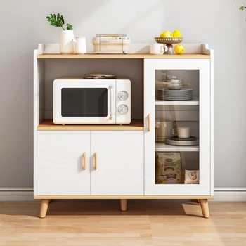 Скандинавските дървени кухненски шкафове, Проста кухненски мебели, модерен стенен бюфет за всекидневната, Домашен многослоен шкаф за съхранение