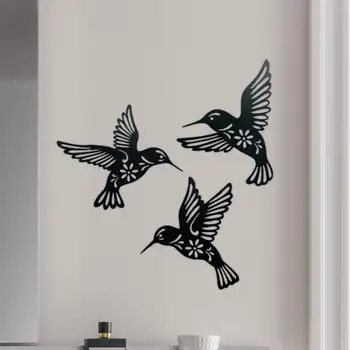 3x Метален стенен декор под формата на Колибри, силует на птица ръчна изработка, монтиране на художествено украса за спални, открит клас, хол, градина