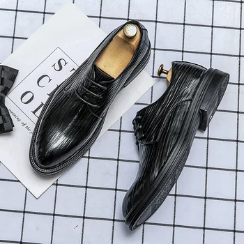 Бизнес официална кожени обувки, мъжки модни и ежедневни модельная обувки, класически италиански официални обувки-oxfords за мъже с елегантни мъжки обувки