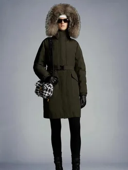 2022 дамско зимно палто, топло женски пуховик Parker Y2K, дрехи, нов висококачествен и дълъг тренч с яка от естествена коса, сутиен XL