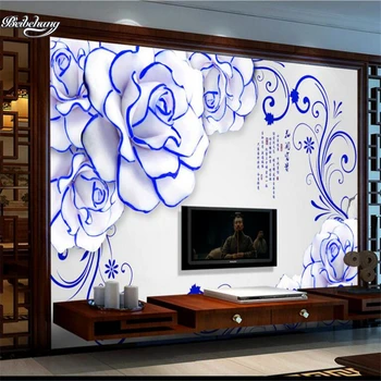 бейбехан Класически синьо-бял пионовый перлено бял фон за телевизор, изработени по поръчка голяма фреска от нетъкани текстилни материали, на околната среда и тапети