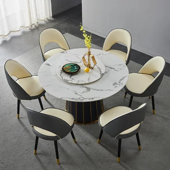 47-инчов Модерна маса за Хранене с бели кръгли мраморни плотове и струпясване Lazy Susan, Черно и златно, маса за Хранене на 4-6 човека,