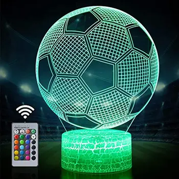 Нов 3D Футболен лампа Night Light С Дистанционно и докосване, Няколко Цветови и мигащи Режима и възможност за Регулиране на яркостта USB Зареждане