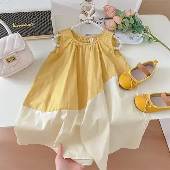 2023 Лятна рокля за малки момичета без ръкави в стил мозайка, удобни рокли на принцеси за рожден Ден, Модни детски Дрехи Vestidos