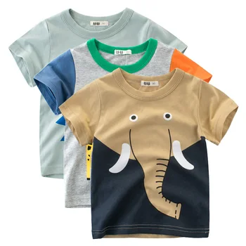Тениска с изображение на слон, за момчета и момичета 2023, летни дрехи в европейския и американския стил, детски памучни тениски с къс ръкав