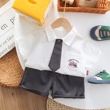 Лятна вратовръзка за момчетата, риза в стил колеж, комплект с къси ръкави, нова детска корейската версия, детски летен комплект