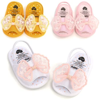 Детски сандали за момичета 0-18 месеца, обувки за ходене с цветна бродерия и 3D пеперуда и лък, летни обувки