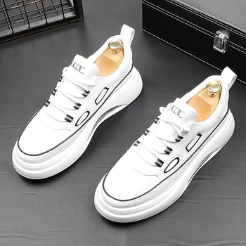 Есен ново записване, дизайнерски мъжки скъпа бели обувки на въздушна възглавница дантела, ежедневни мокасини на равна подметка в стил пънк-рок, пешеходни маратонки Zapatos