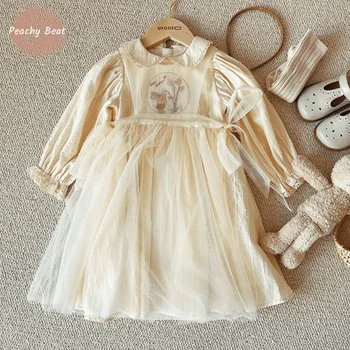 Рокля на принцеса за момиченца, рокля с бродерия на цветя за деца, ежедневна рокля с лък, пролет-есен, лято детски дрехи от 1 до 10 години