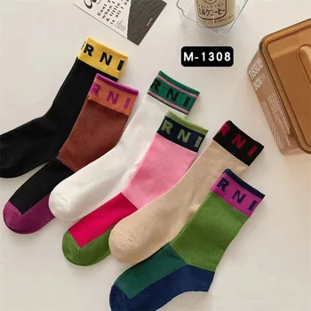 2022 Нови чорапи с цветни блокчета, спортни модни чорапи с принтом азбуката, от чист памук, удобни, меки, фини, дишащи, всеки ден