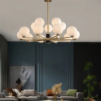 Скандинавска стъклена топка медни таванна полилей, модерна домашна трапезария, декорация за хол, спалня, led окачен лампа, окачена лампа