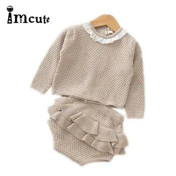Imcute/2020 г., новата пролетно-есенна модни дрехи за малките момичета, вязаный пуловер с дълъг ръкав + Шорти, комплекти детски дрехи, вязаный комплект за деца
