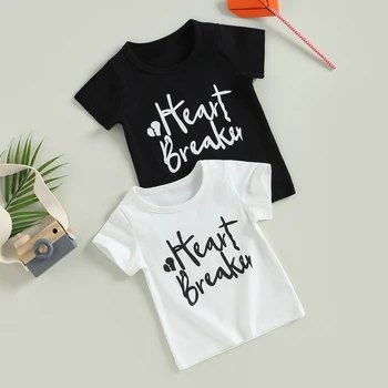 FOCUSNORM/ Лятна тениска за малки момичета и Момчета от 0 до 4 години, Ежедневни Блузи с къс ръкав и писмото Принтом, Дрехи