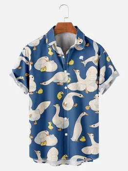 Мъжки ежедневни плажна риза, летни хавайски ризи с къс ръкав, Бързосъхнеща тениска с отложным яка и сини принтом