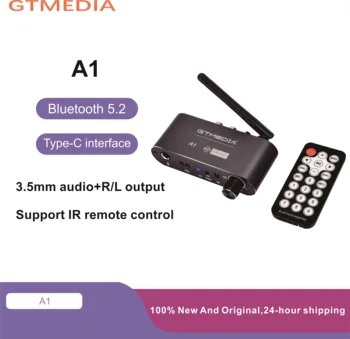 Gtmedia a1 многофункционален аудиоадаптер bluttooth 5.2 приемник-предавател с изход 3,5 мм аудио + r/l адаптер за IR-дистанционно управление