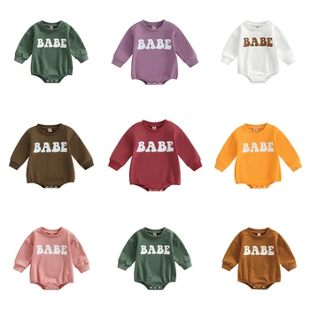 Модерни есенни боди за Новородени бебета, Дрехи за момчета и Момичета, памук пуловер с дълги ръкави и писмото принтом, боди, тела 0-18 м