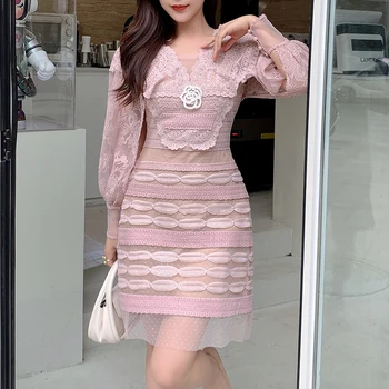 Розово дантелено секси рокля в ретро стил 2023, с ръкав-фенерче, с бродерия във формата на цвете, секси елегантна рокля с отворен гръб, луксозна празнична дрехи, пролет