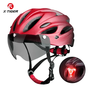 Велосипеден шлем X-TIGER за възрастни с led задно осветяване, двухрежимный велосипеден шлем с изпъкнали очи, монтиране 58-62 см, леки, дишащи велосипедни каски