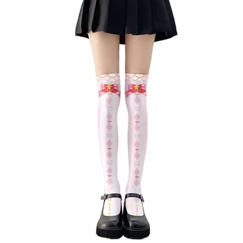 Дамски чорапи над коляното с 3D принтом КОТКА и лък, cosplay, високи чорапи до бедрото, Soc 37JB