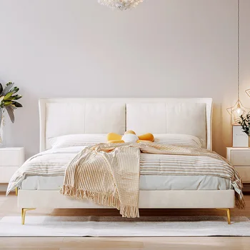 Технологичная тъканно легло от фланелен плат кремав wind ins изчистен скандинавски лампа луксозна мека чанта с пълна с искания за съхранение в основната спалня