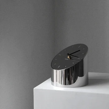Начало декор Огледално настолни часовници Nordic Ins Прости метални нощни часовник от неръждаема стомана с тихо интериор, сгъваеми часовници